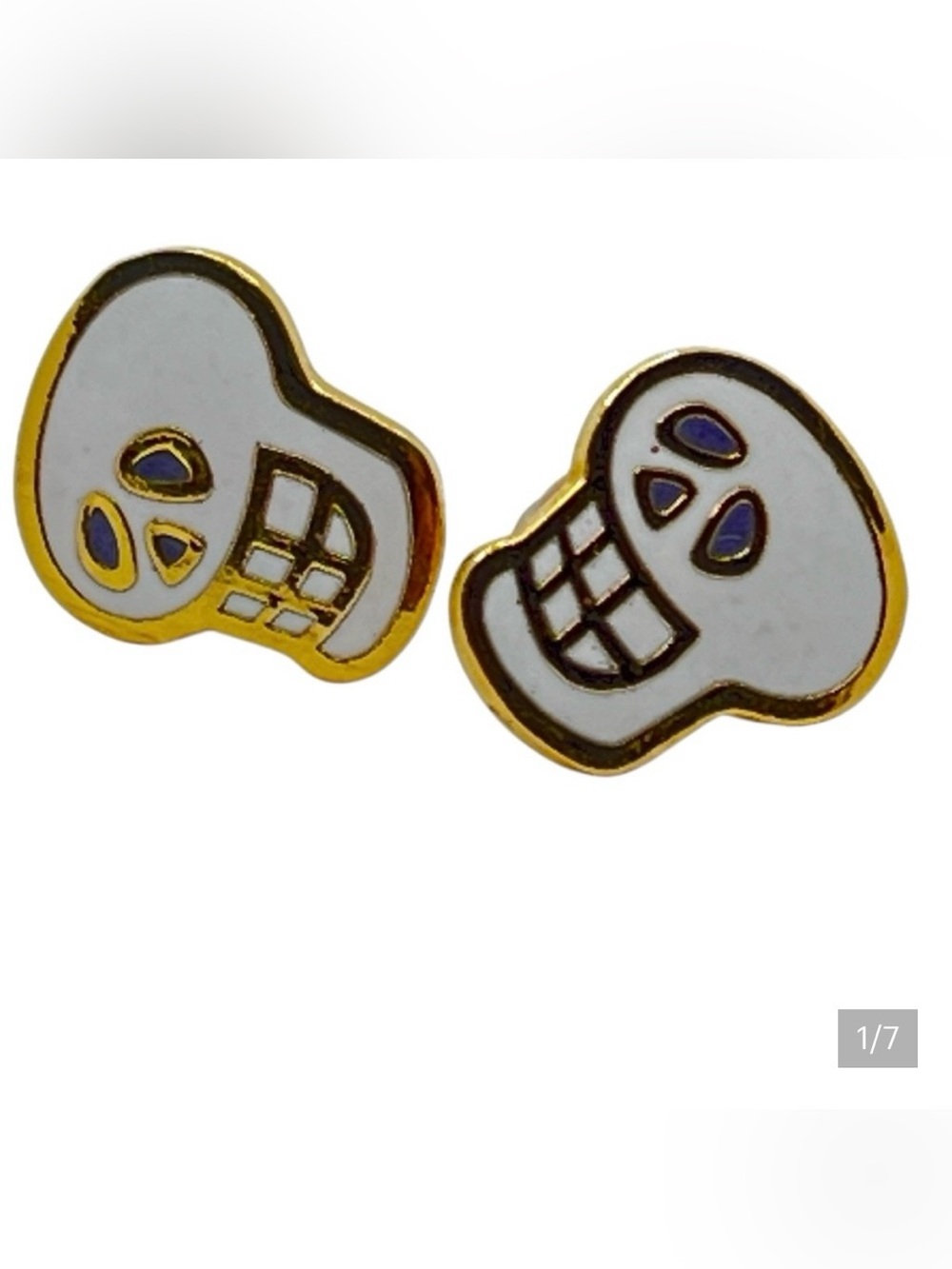 Small Skull Earrings White with Goldtone Trim